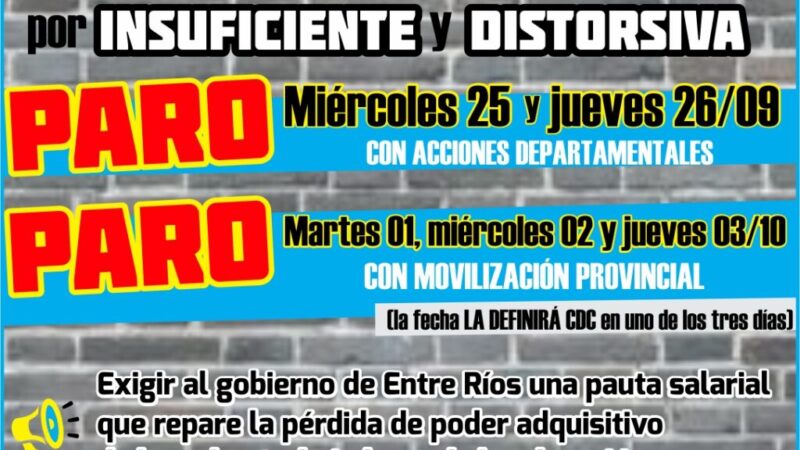 Agmer rechazó la oferta salarial y resolvió cinco días de paro