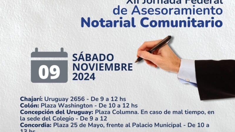 Escribanos brindarán asesoramiento gratuito en varias localidades entrerrianas, entre las que se encuentra La Paz.